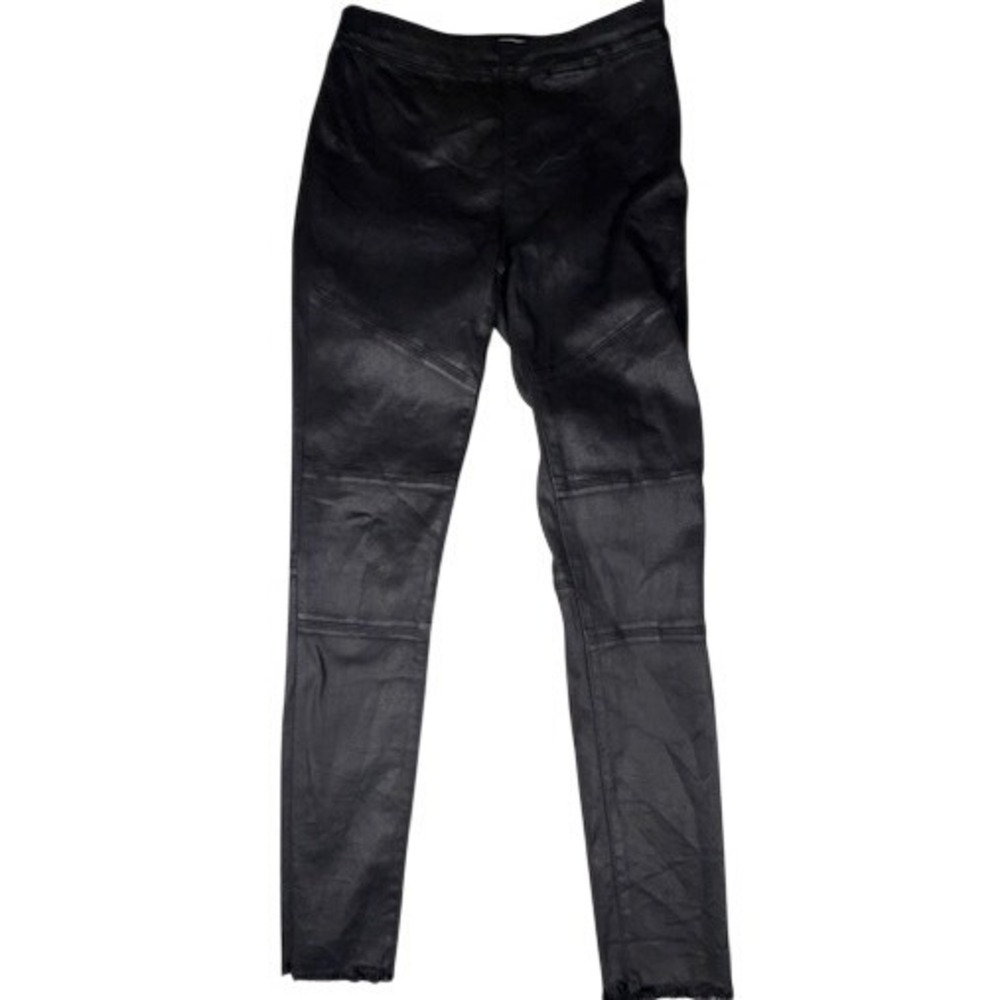 DL1961 Coated Moto Pants Womens 26 Black Skinny Frayed Hem Paneled Biker Jeans